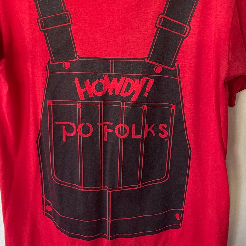 Vintage Red Howdy Po Folks Single Stitch Overalls Black Print T-shirt Sz M